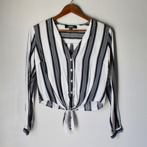 Lulu's Striped Tie Front Button Down Crop